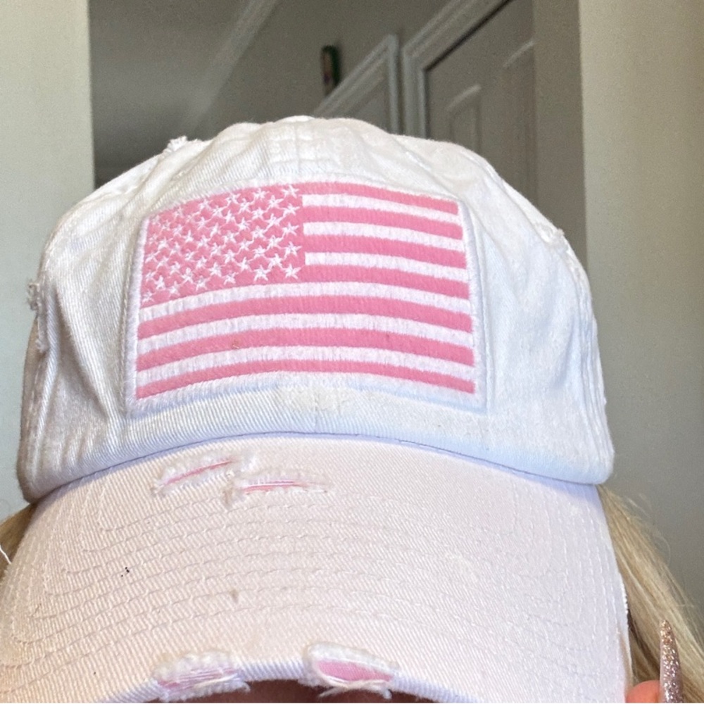 Pink and White womens hat American Flag Design